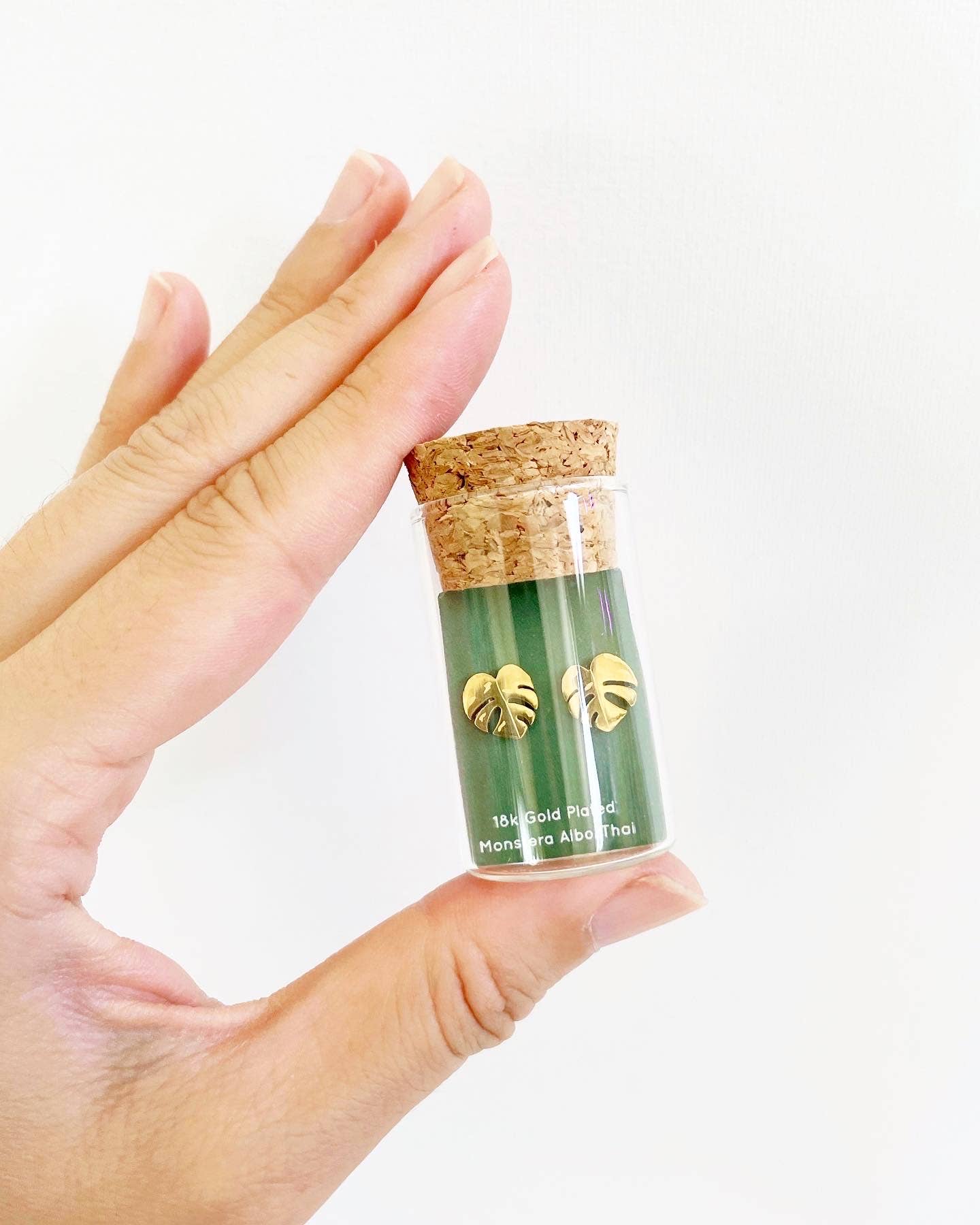 Monstera Albo & Thai Constellation Plant Studs: 18k Rose Gold Plated