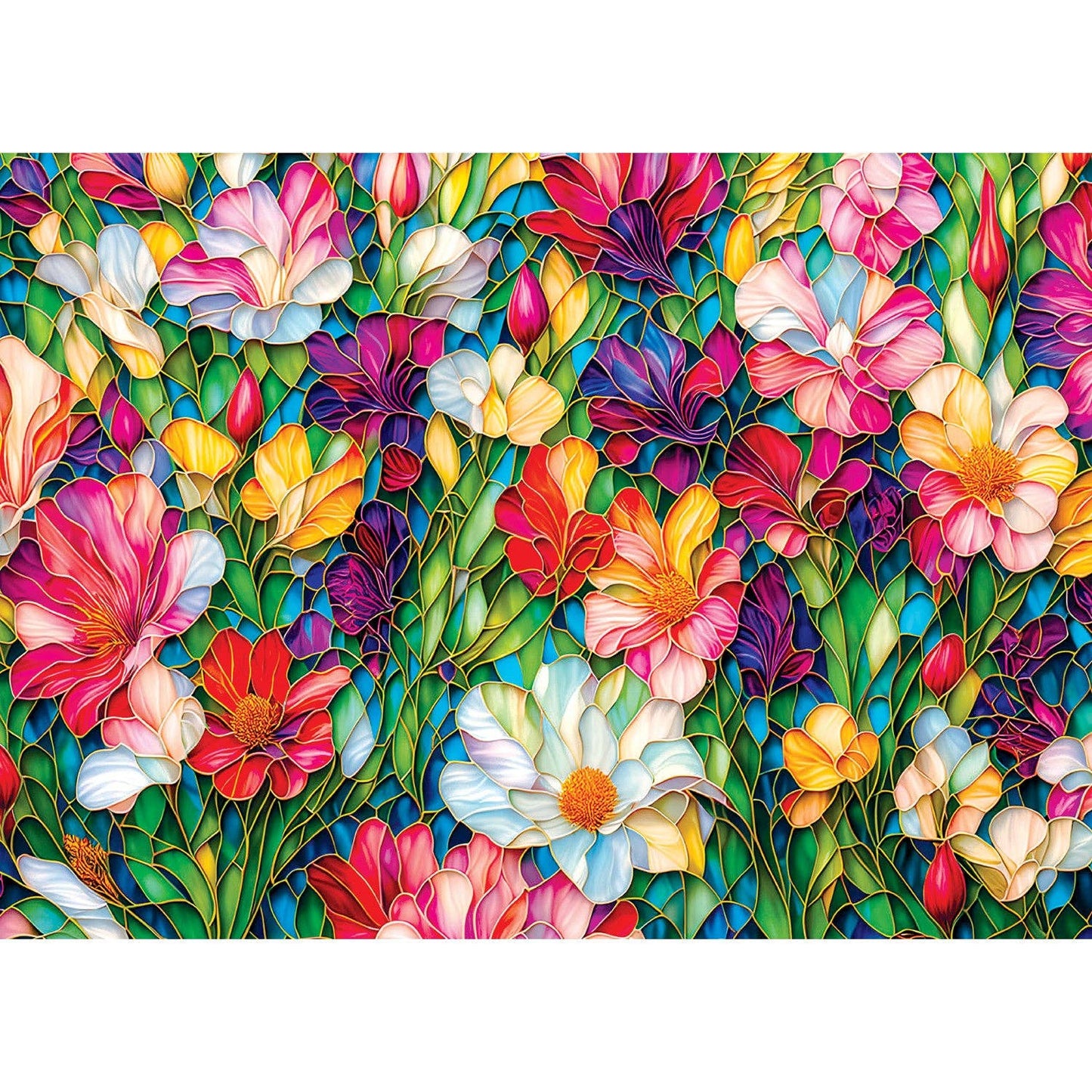 Stained Glass - Flowers in Bloom 1000 Piece Jigsaw Puzzle