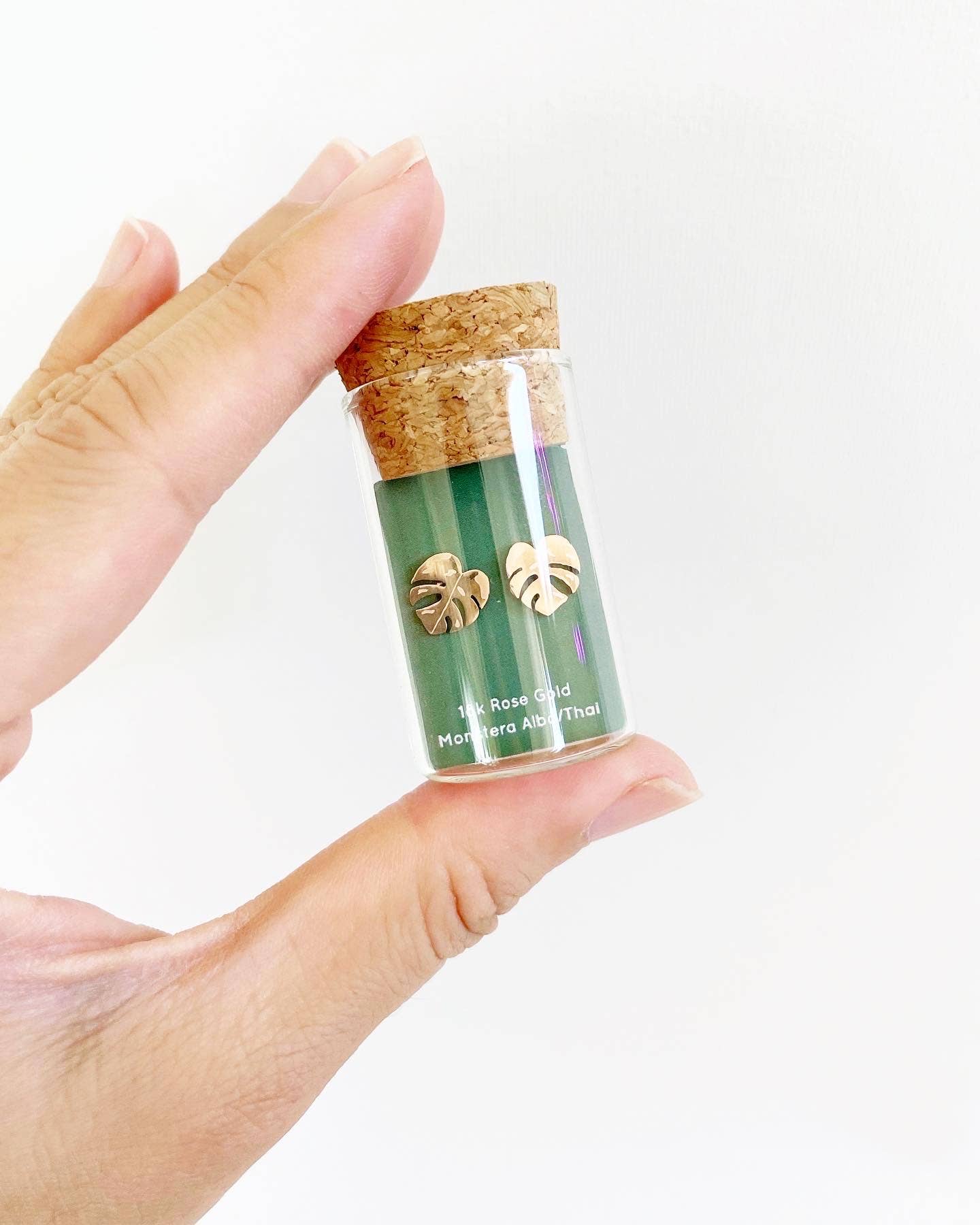 Monstera Albo & Thai Constellation Plant Studs: 18k Rose Gold Plated