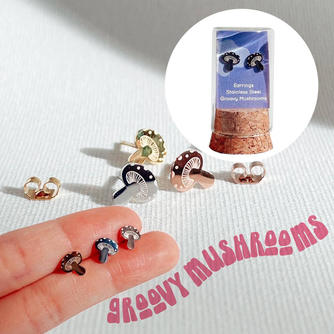 Dainty Little Tiny Things | Groovy Mushrooms | Earring Studs: Stainless Steel