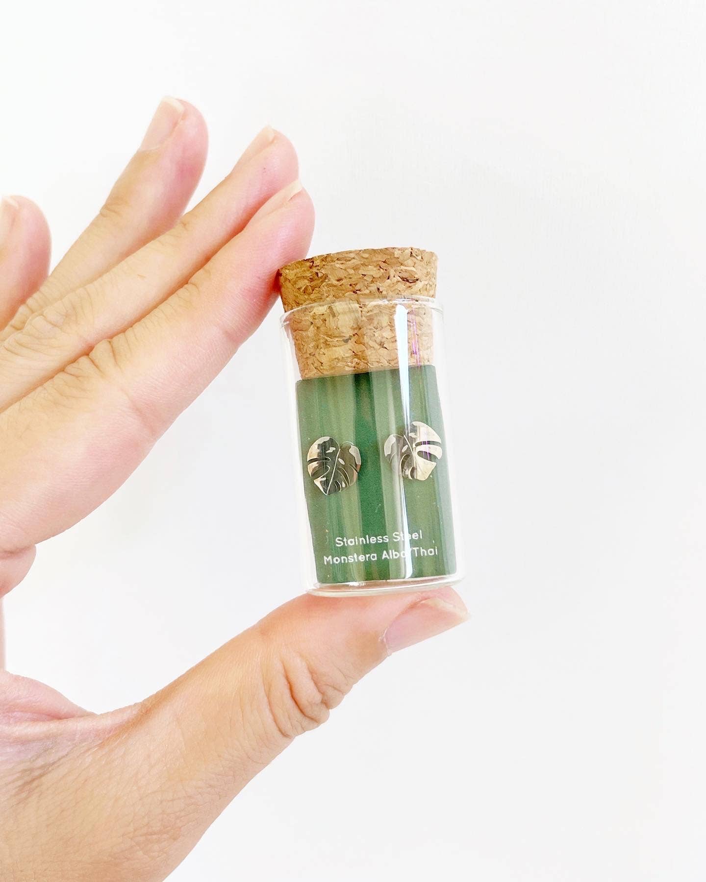Monstera Albo & Thai Constellation Plant Studs: 18k Rose Gold Plated