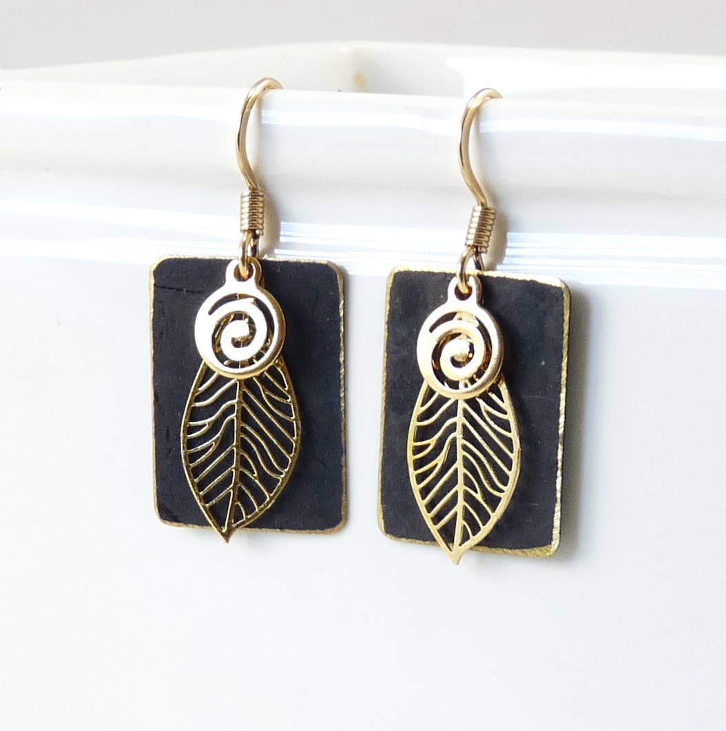 Purple - Patina Metal Leaf Earrings