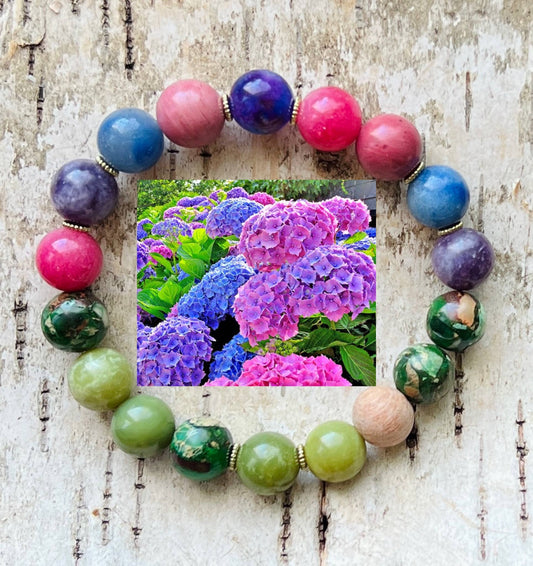Hydrangea Beaded Bracelet Blue Aventurine and Jasper: Large (8")