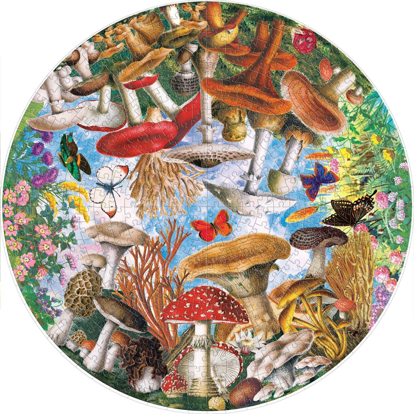 Mushrooms and Butterflies 500 Piece Round Puzzle