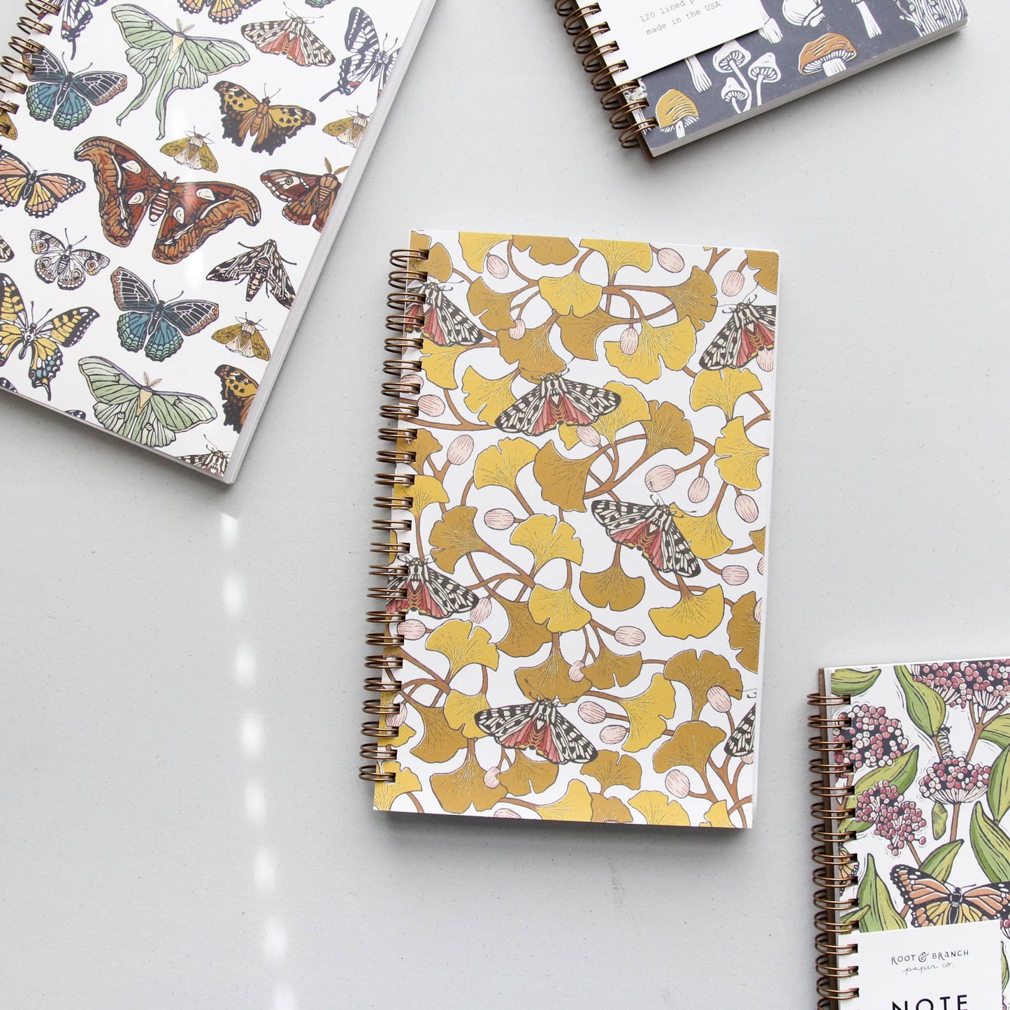 Ginkgo + Tiger Moth Spiral Bound Notebook: Lined