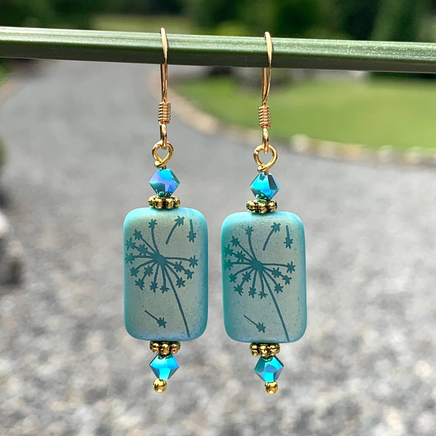 Purple Iris - Etched Dandilion Earrings