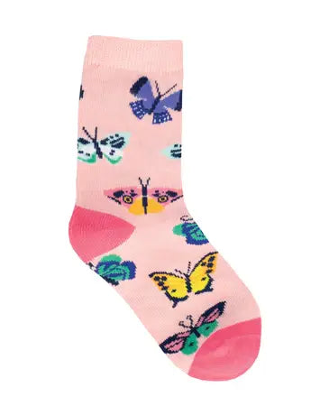 Kids' Cotton Crew Socks - Butterfly Migration: Pink / 2-4 Years