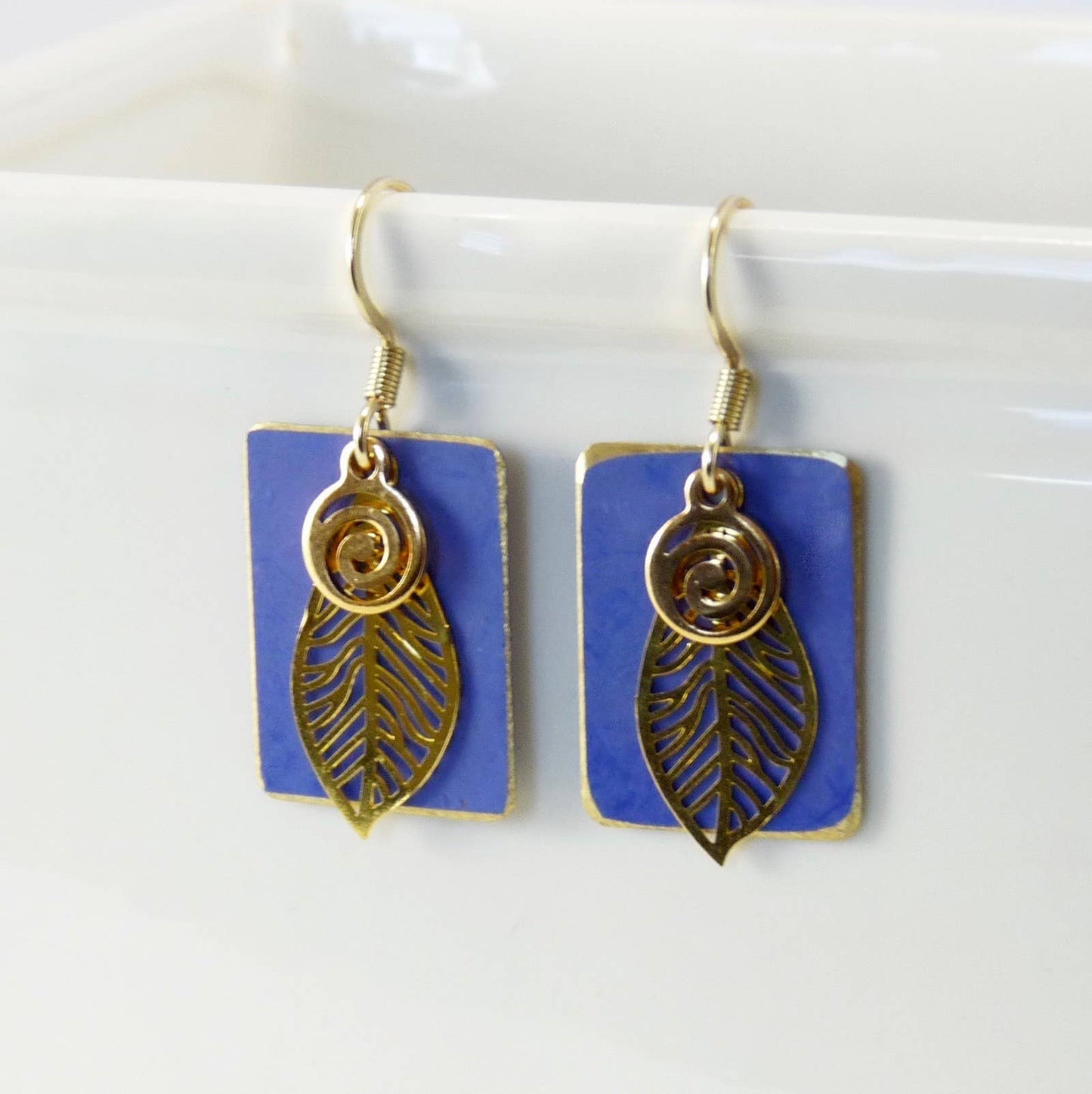 Purple - Patina Metal Leaf Earrings