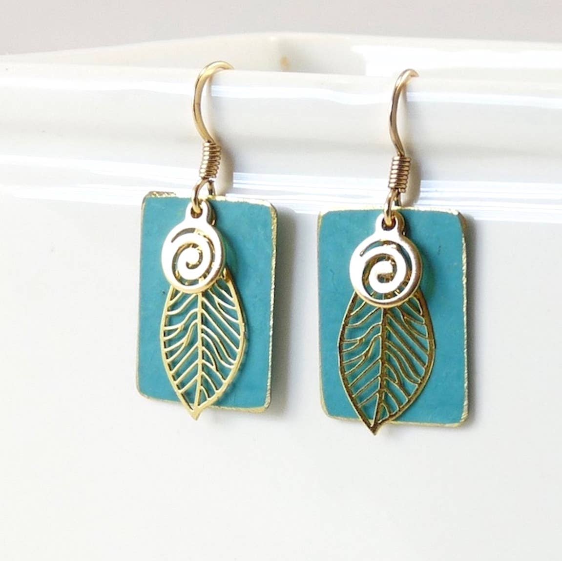 Purple - Patina Metal Leaf Earrings