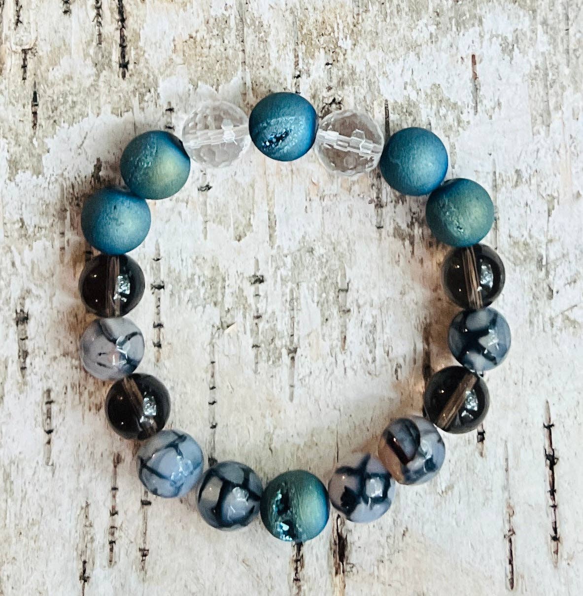 Dragonfly Beaded Bracelet Quartz and Agate: Small/Medium (7")