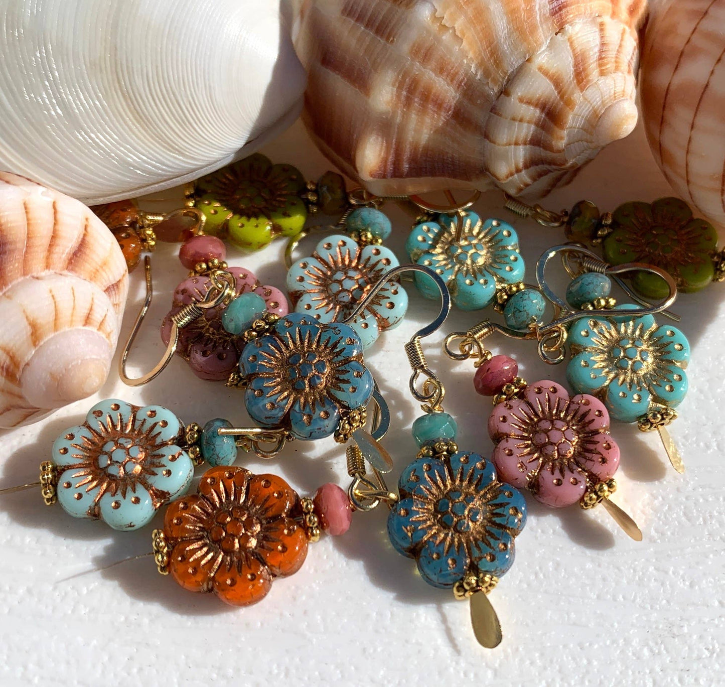 Pink Flower Earrings - 6 Garden and Ocean Colors Blue Turquoise