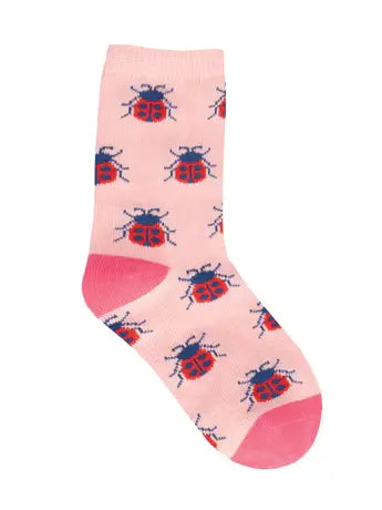 Kids' Cotton Crew Socks - Ladybug Love: Pink / 2-4 Years