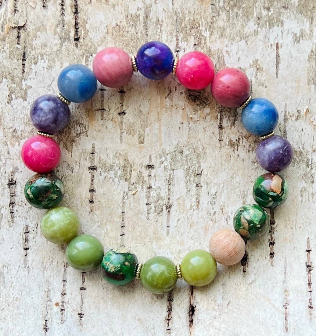 Hydrangea Beaded Bracelet Blue Aventurine and Jasper: Small/Medium (7")