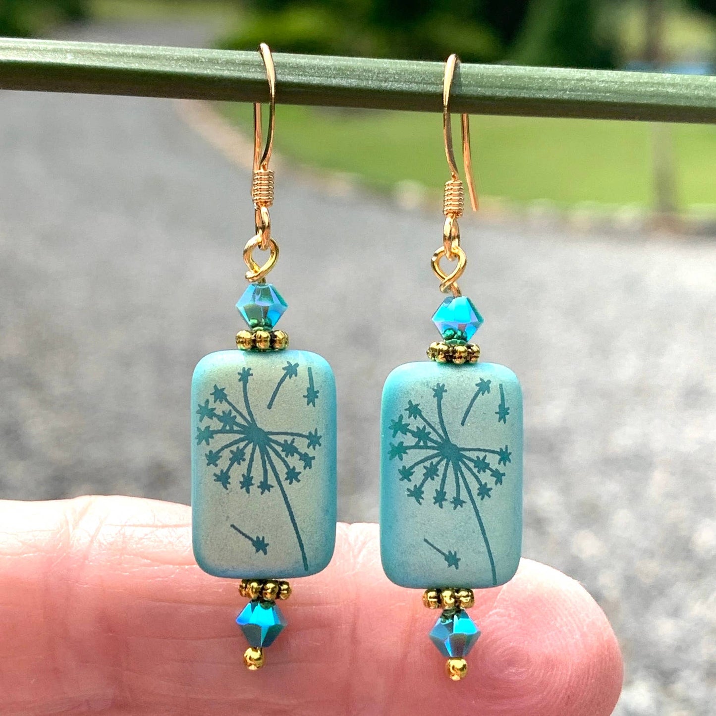 Turquoise/Blue - Etched Dandilion Earrings