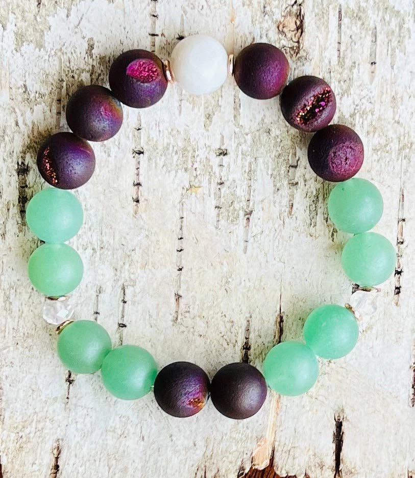 Luna Moth White Agate Beaded Bracelet: Large (8")