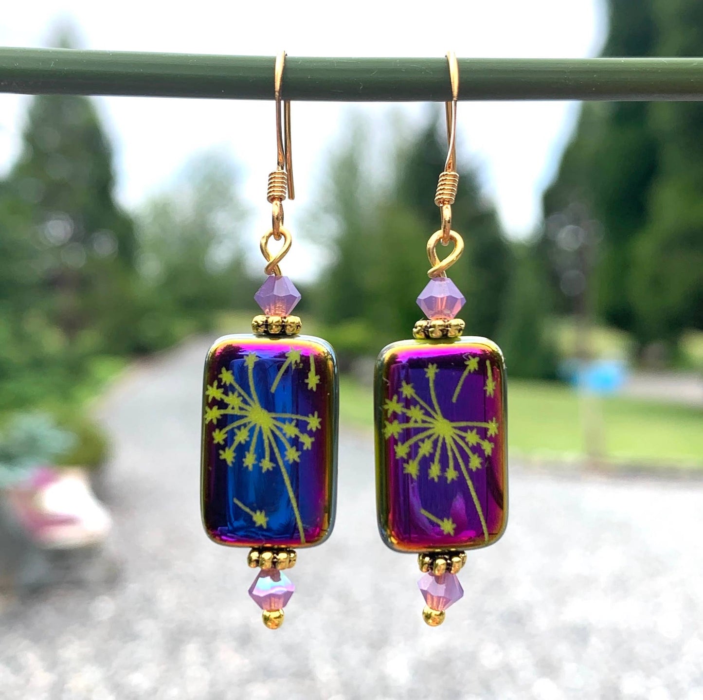 Turquoise/Blue - Etched Dandilion Earrings