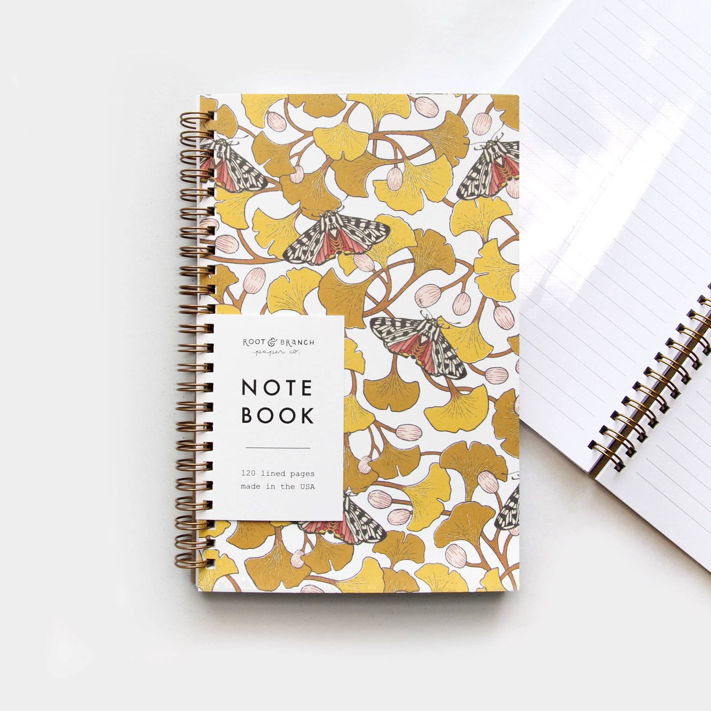 Ginkgo + Tiger Moth Spiral Bound Notebook: Lined