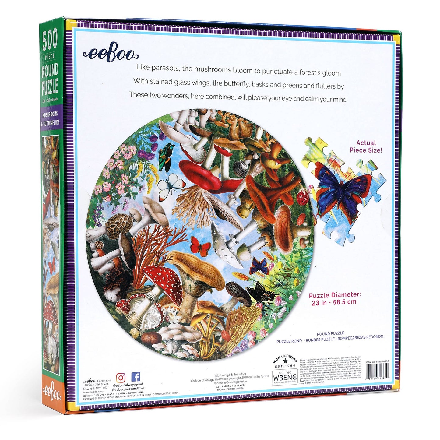 Mushrooms and Butterflies 500 Piece Round Puzzle