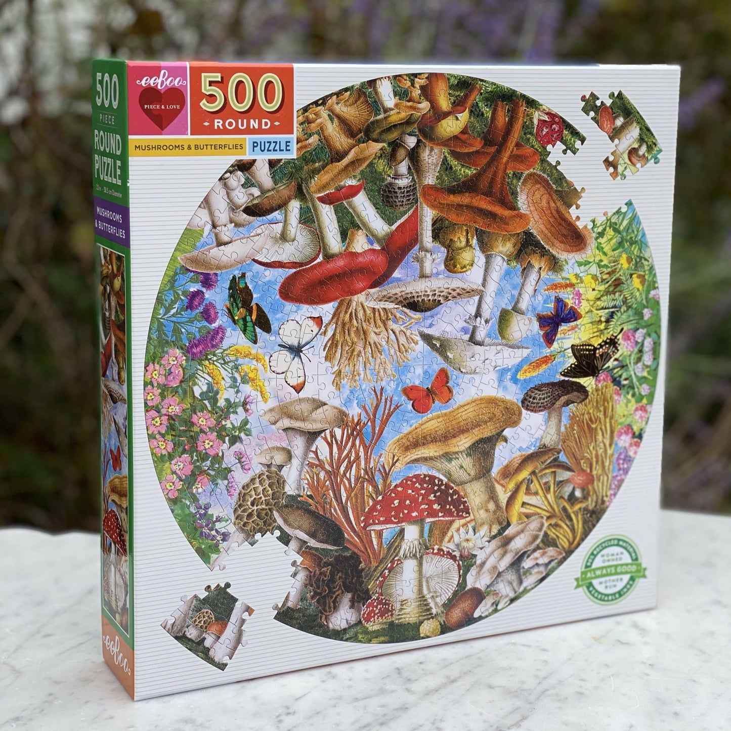 Mushrooms and Butterflies 500 Piece Round Puzzle