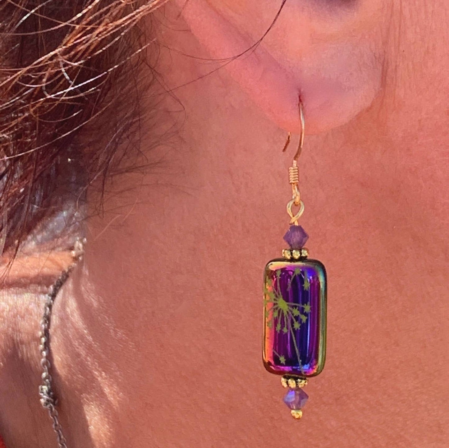 Purple Iris - Etched Dandilion Earrings