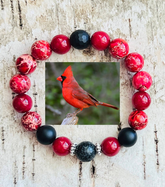 Cardinal Red Jade & Jasper Beaded Bracelet: Small/Medium (7")