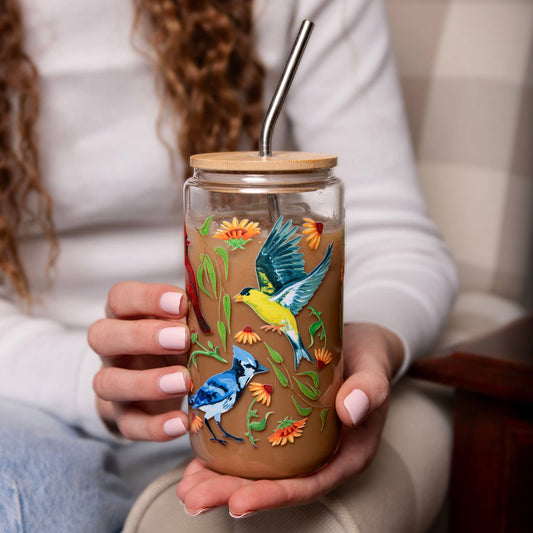 Feathered Friends Birds Glass Can
