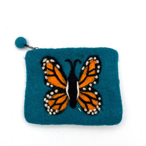 Monarch Butterfly Felt Coin Purse: Green
