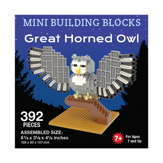Mini Block Gray Great Horned Owl