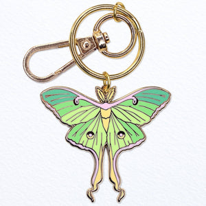 Luna Moth Enamel Keychain with Key Clip